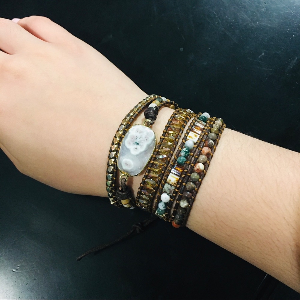 BOHO Leather and Colored Stones Bracelet